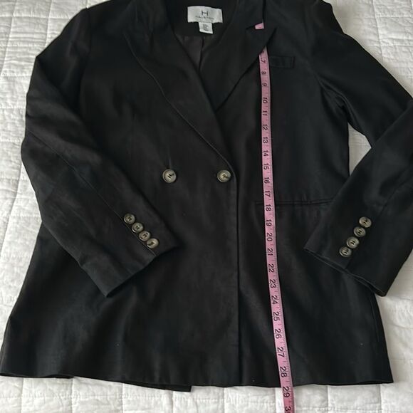 Halston Double-breasted Black Linen Blend Blazer Size M - Picture 8 of 15